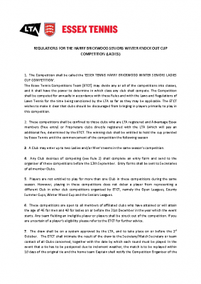 REGULATIONS FOR THE HARRY BRICKWOOD WINTER SENIOR LADIES WINTER KNOCK OUT COMPETITION Oct 24