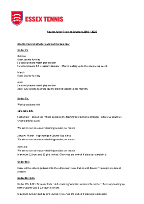 ESSEX TENNIS COUNTY TRAINING STRUCTURE