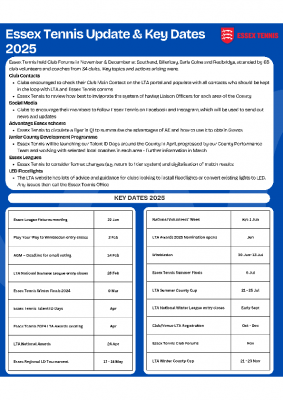 Essex Tennis Update & Key Dates 2025