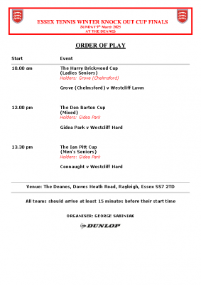 2024-25 WINTER CUP FINALS ORDER OF PLAY